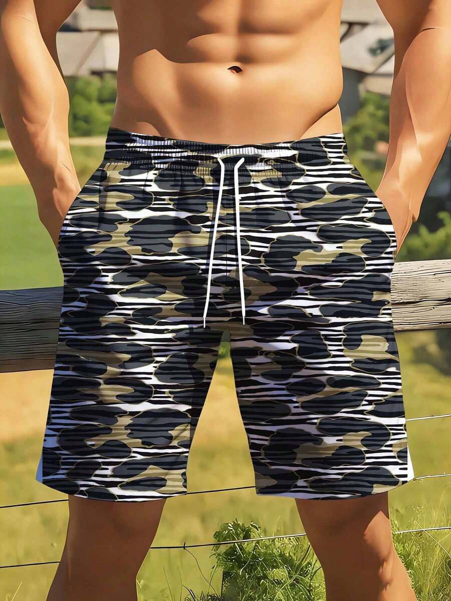 Swim Trunk Quick Dry - Mens Camouflage Print Swim Trunks With