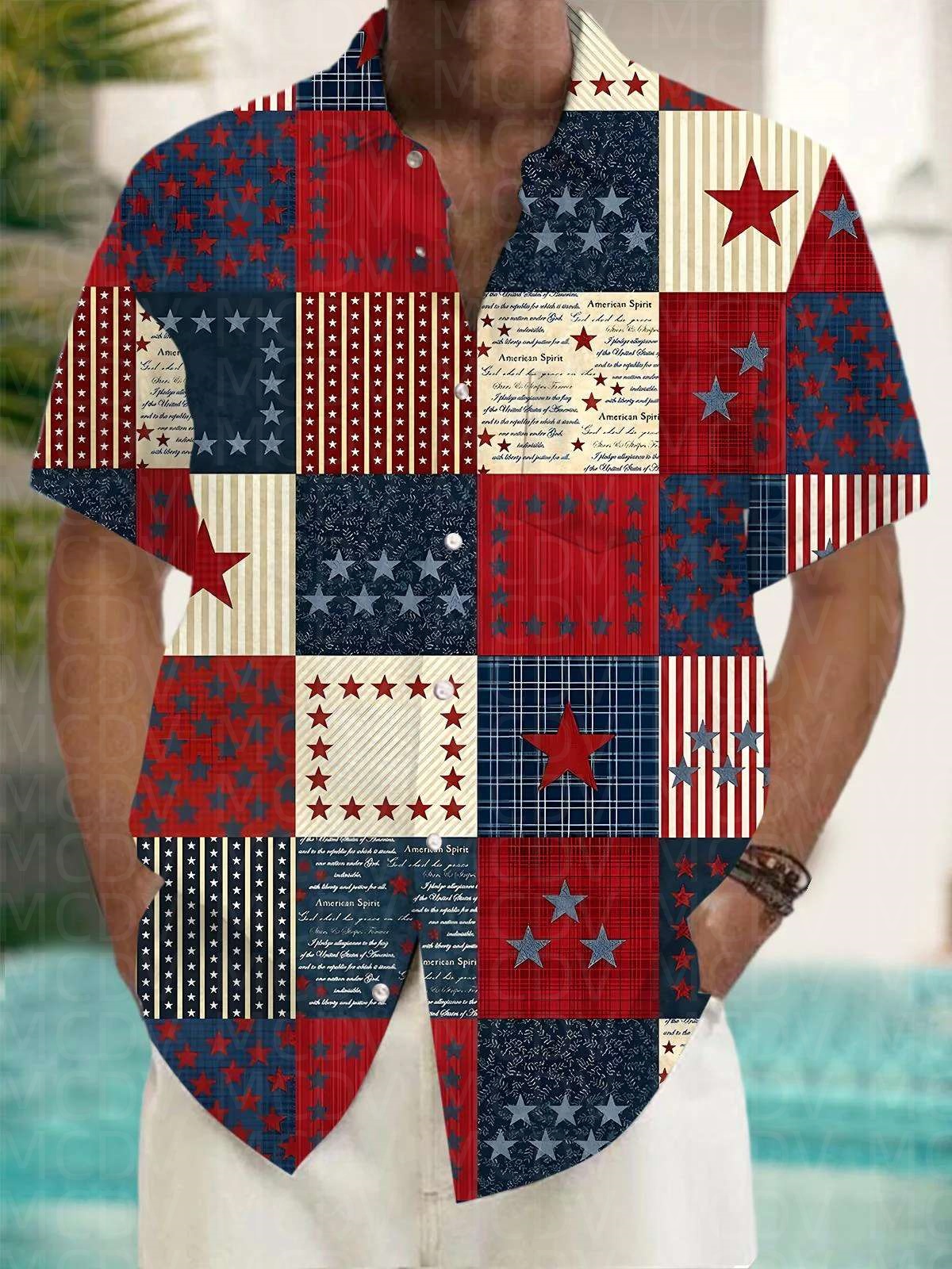 Shirt Camp Collar - Flag Pattern Style Men's Hawaiian Shirt