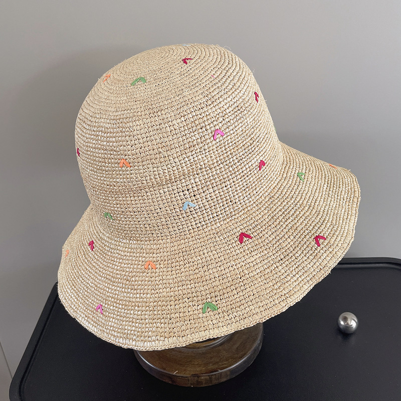 Women Embroidery Heart Raffia  - Bucket Hat Straw reseña y precio