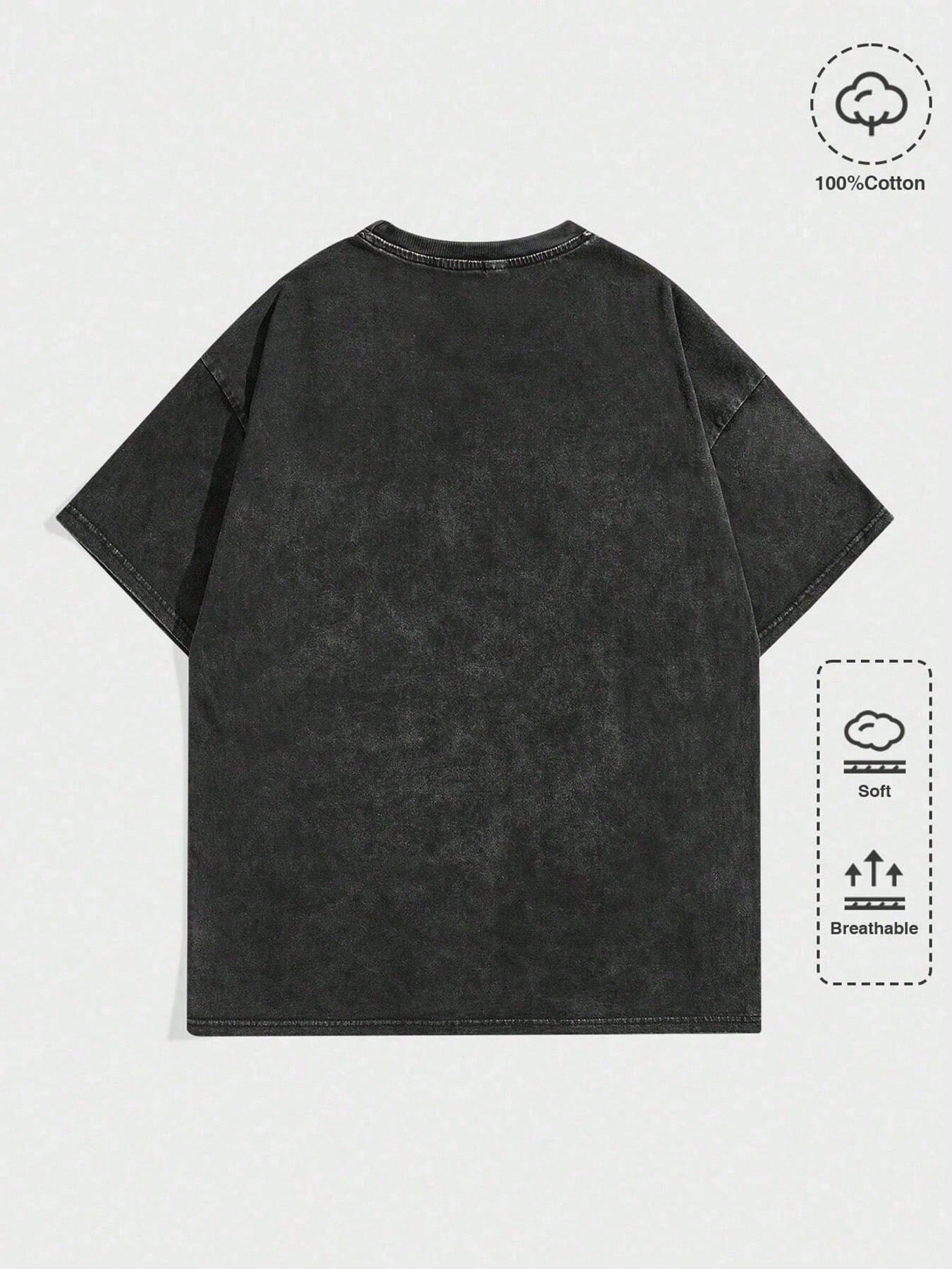 Black Washed Graphic Tee with  - Tee Graphic Print reseña y precio