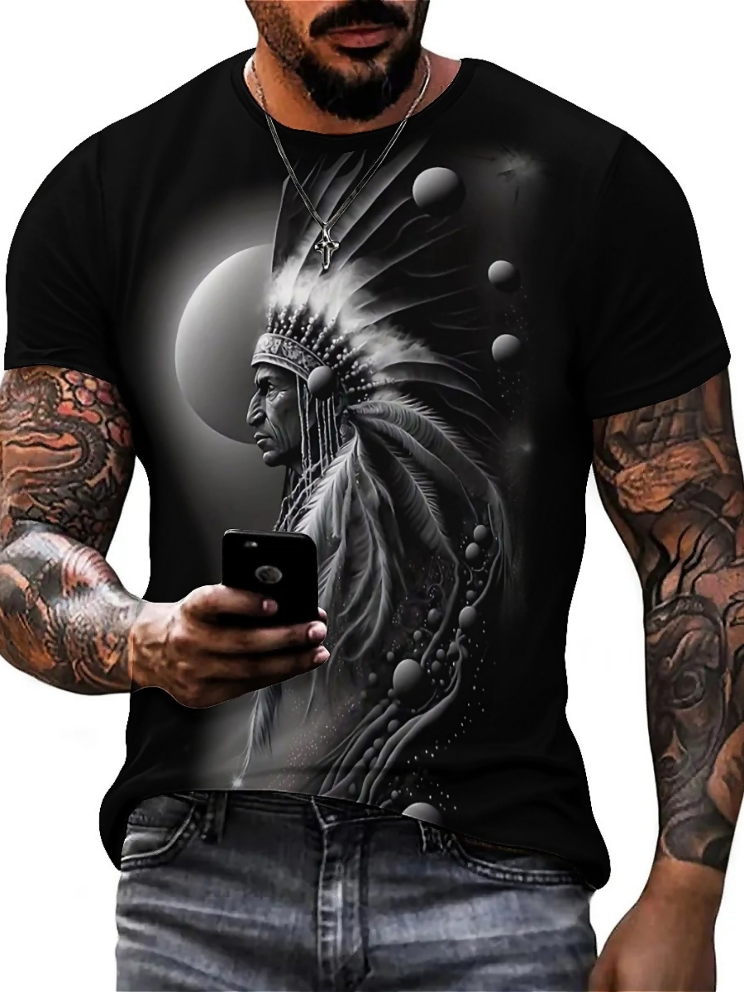 Men's 3D Printed Tribal Chieft - Tee Graphic Print reseña y precio