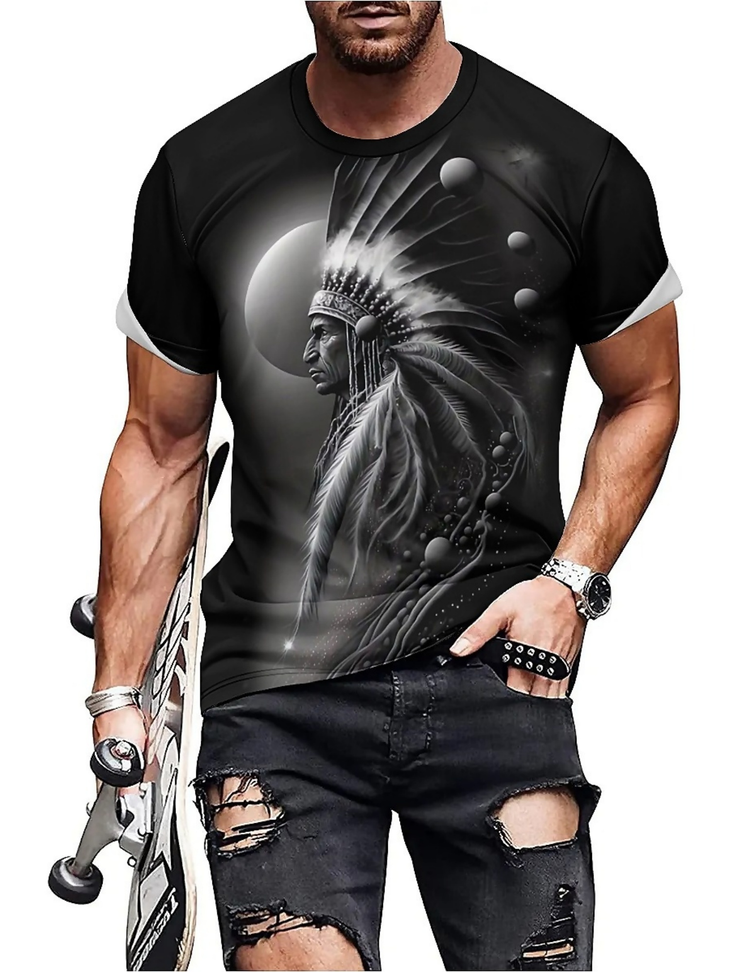 Men's 3D Printed Tribal Chieft - Tee Graphic Print reseña y precio