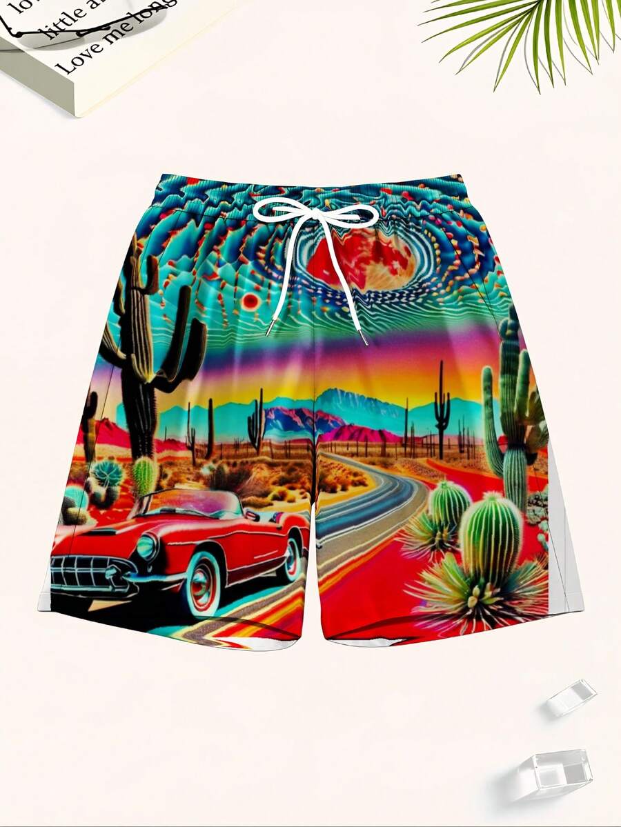 Mens Desert Scene Swim Trunks  - Swim Trunk Quick Dry reseña y precio