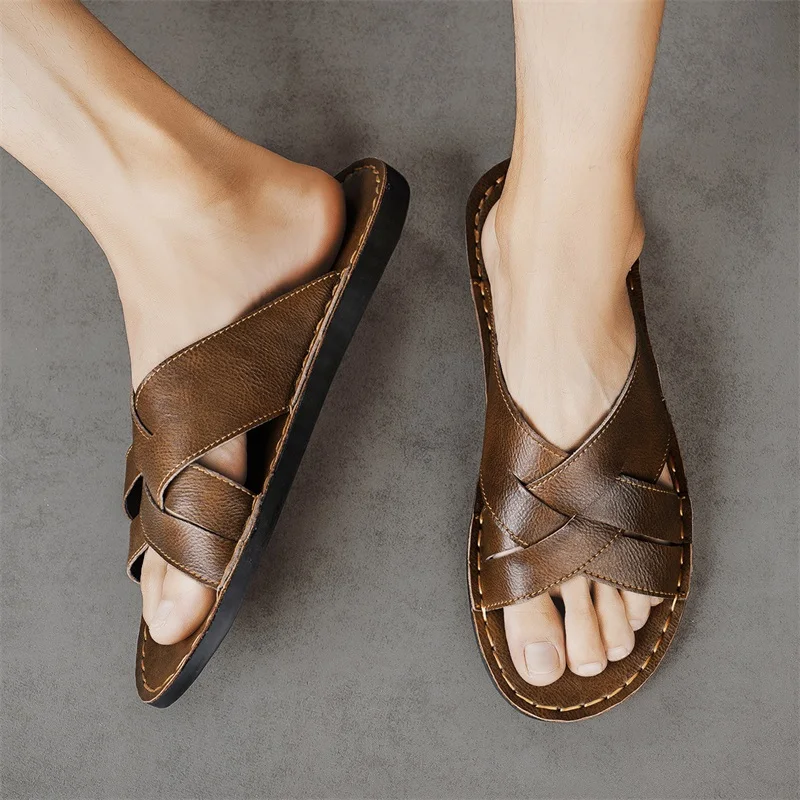Genuine Leather Men Casual San - Flip Flop Leather Men reseña y precio