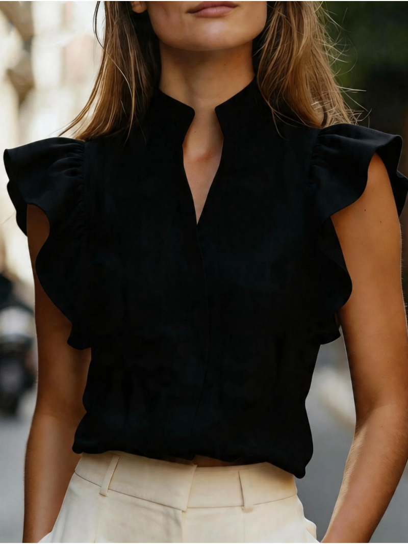 Sleeveless Ruffle Sleeve Top S - Shirt Camp Collar reseña y precio