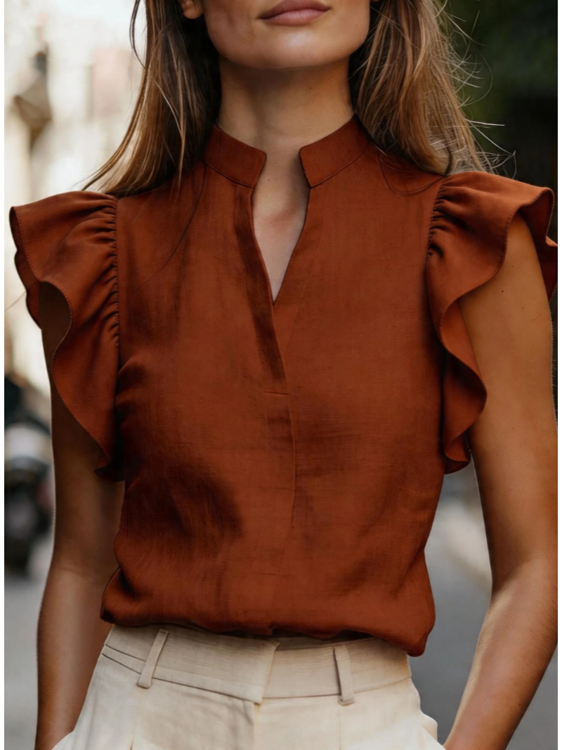 Sleeveless Ruffle Sleeve Top S - Shirt Camp Collar reseña y precio