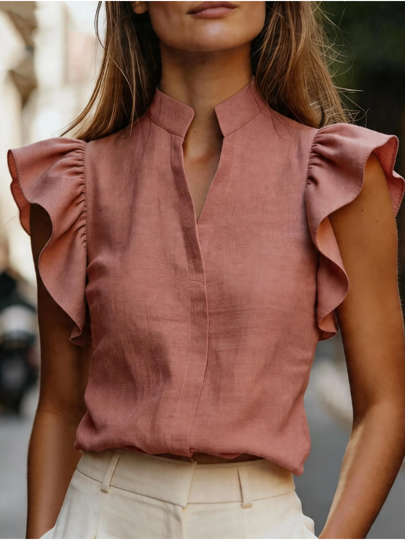 Sleeveless Ruffle Sleeve Top S - Shirt Camp Collar reseña y precio