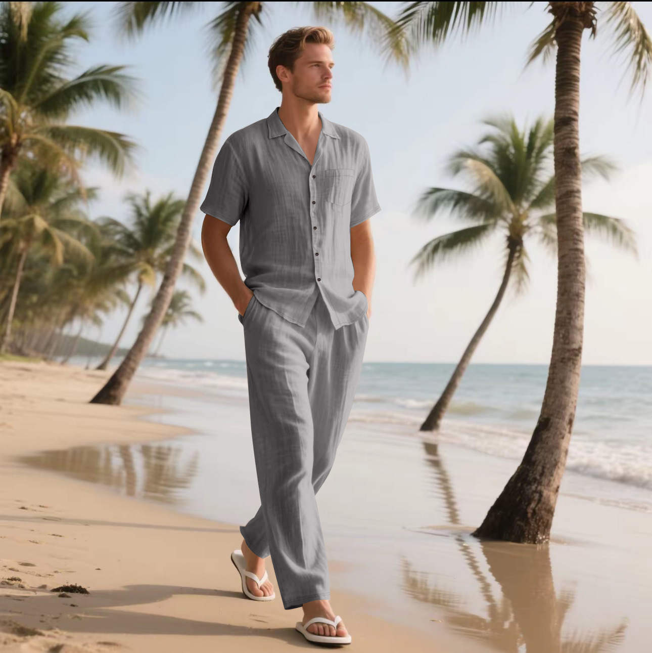 2025 Summer Beach Men's Linen  - Short Linen Drawstring reseña y precio