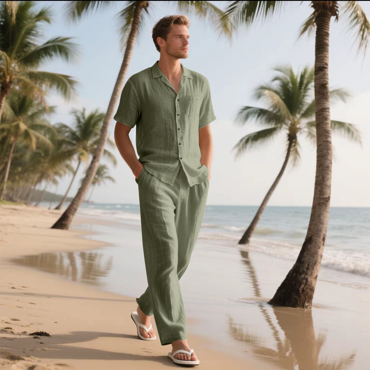 2025 Summer Beach Men's Linen  - Short Linen Drawstring reseña y precio
