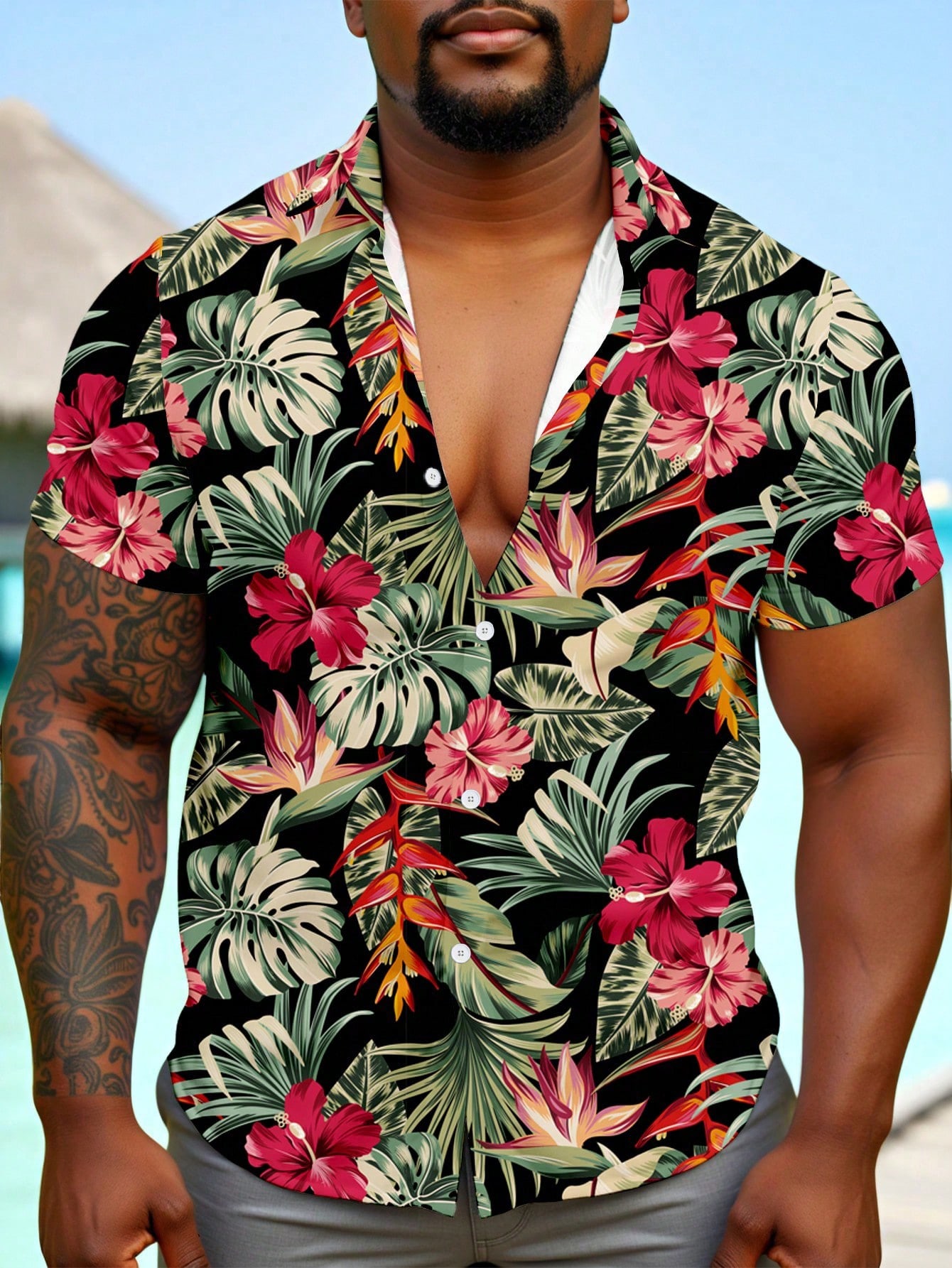 Casual Hawaiian Shirt Men Trop - Resort Shirt Floral reseña y precio