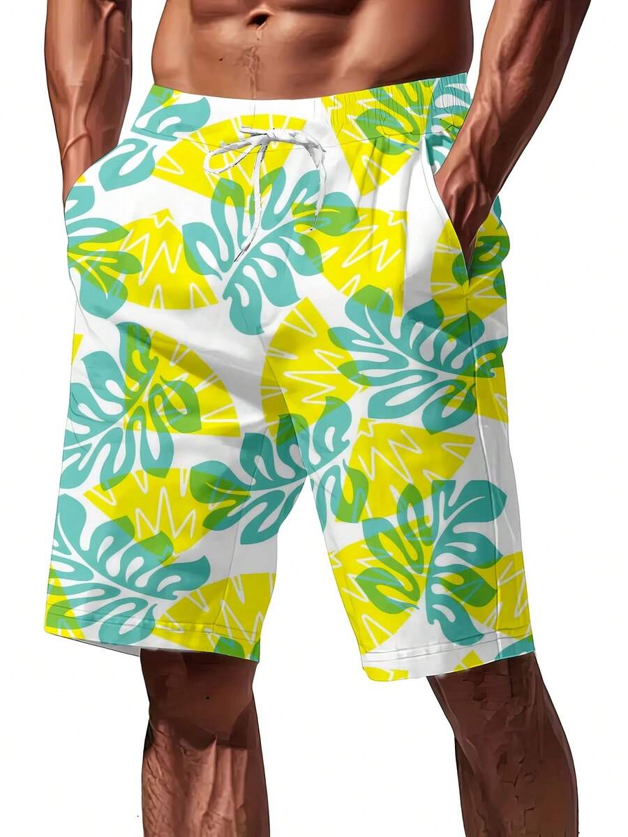 Mens Tropical Leaf Print Swim  - Swim Trunk Quick Dry reseña y precio