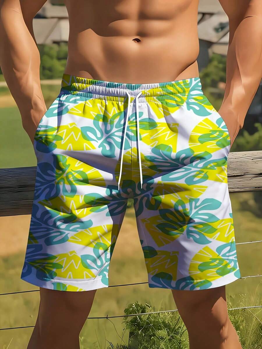 Mens Tropical Leaf Print Swim  - Swim Trunk Quick Dry reseña y precio