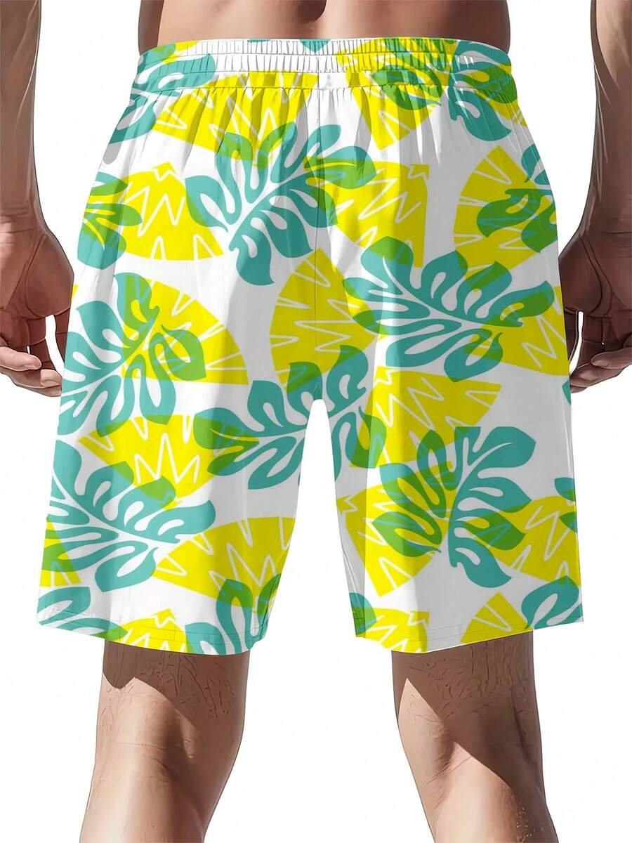 Mens Tropical Leaf Print Swim  - Swim Trunk Quick Dry reseña y precio