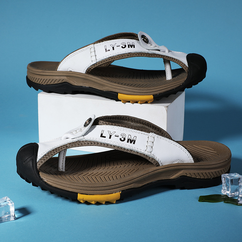 New Men's Genuine Leather Flip - Flip Flop Leather Men reseña y precio