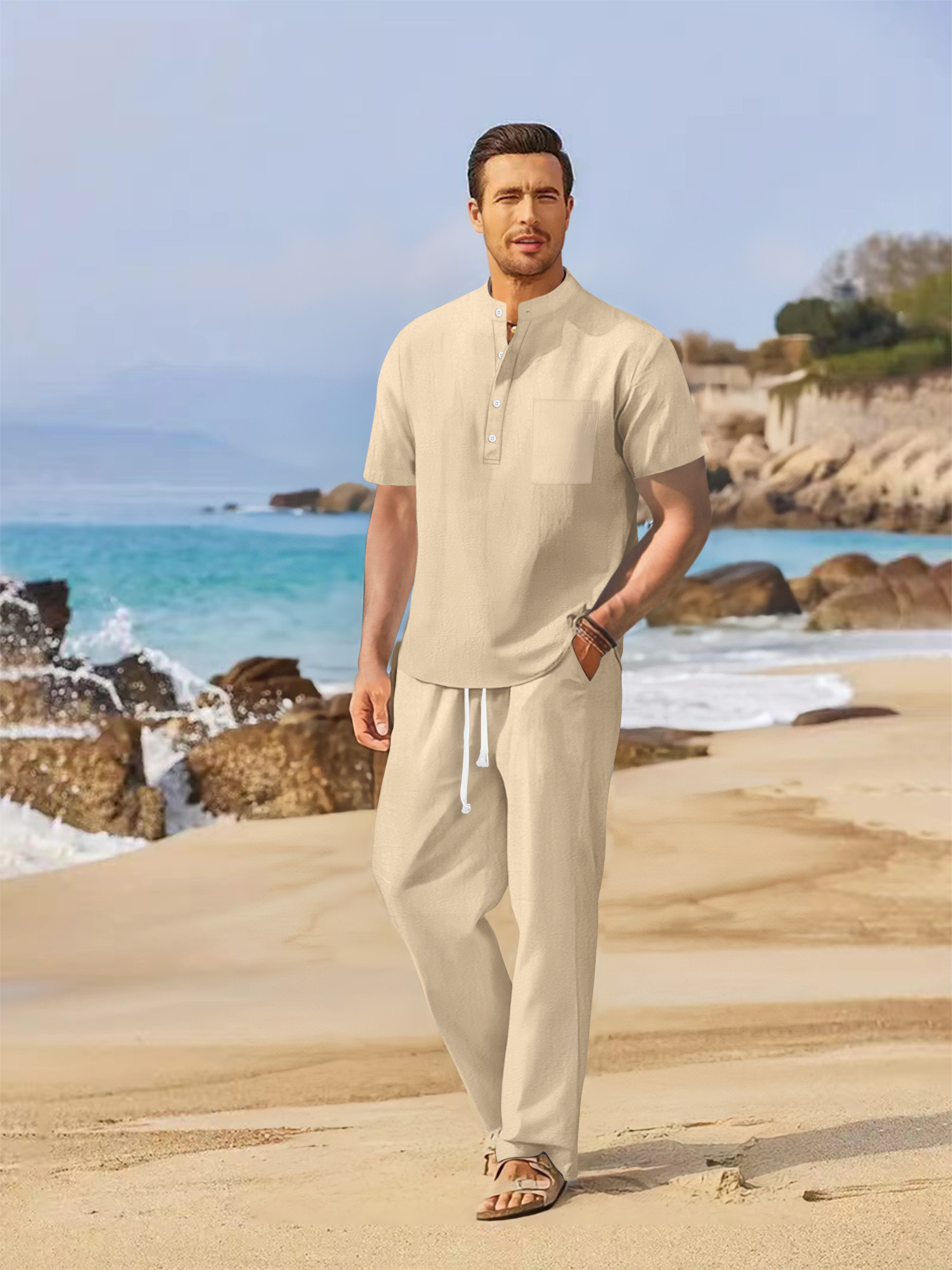 Summer men's cotton and linen  - Short Linen Drawstring reseña y precio