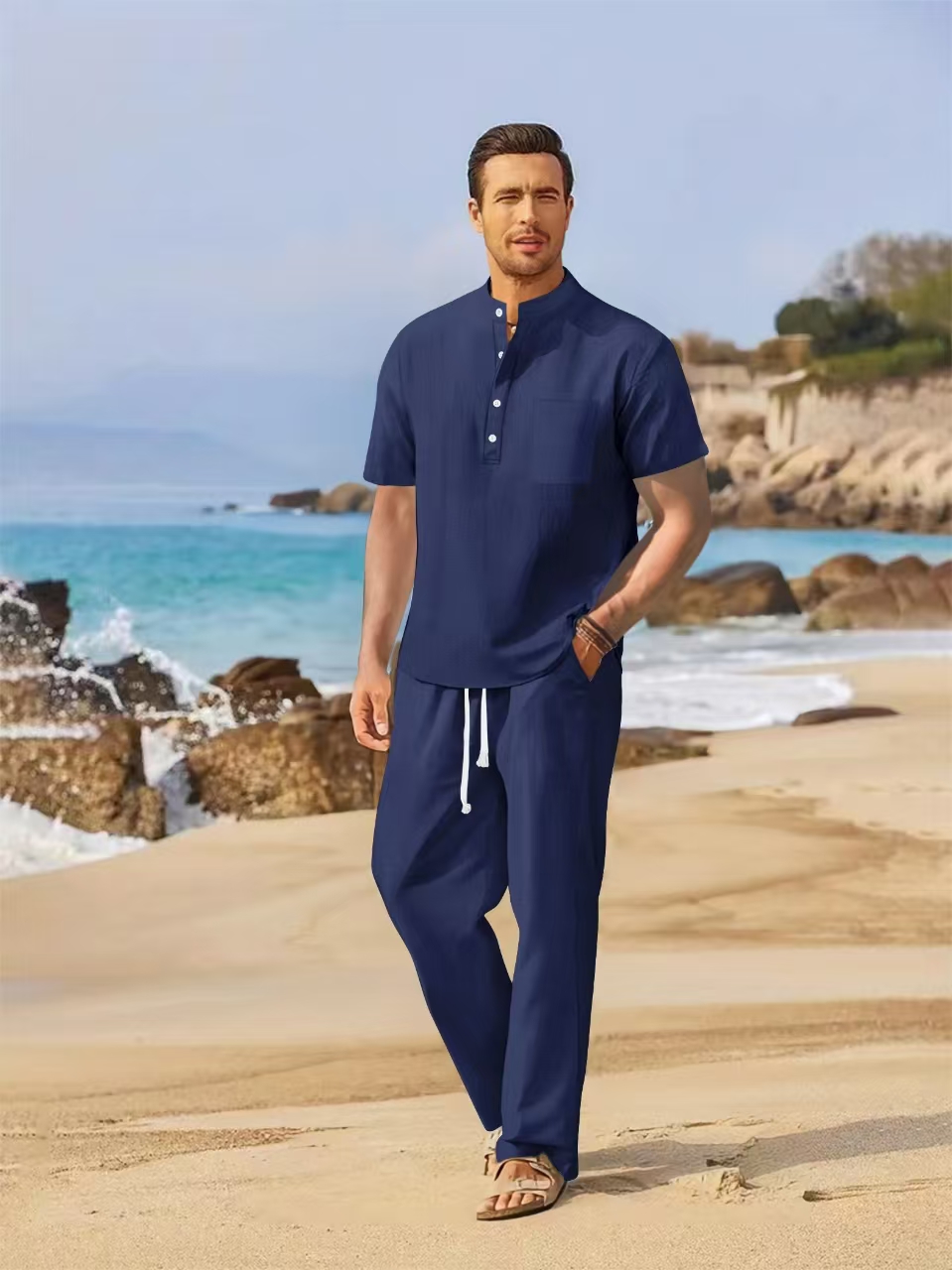 Summer men's cotton and linen  - Short Linen Drawstring reseña y precio