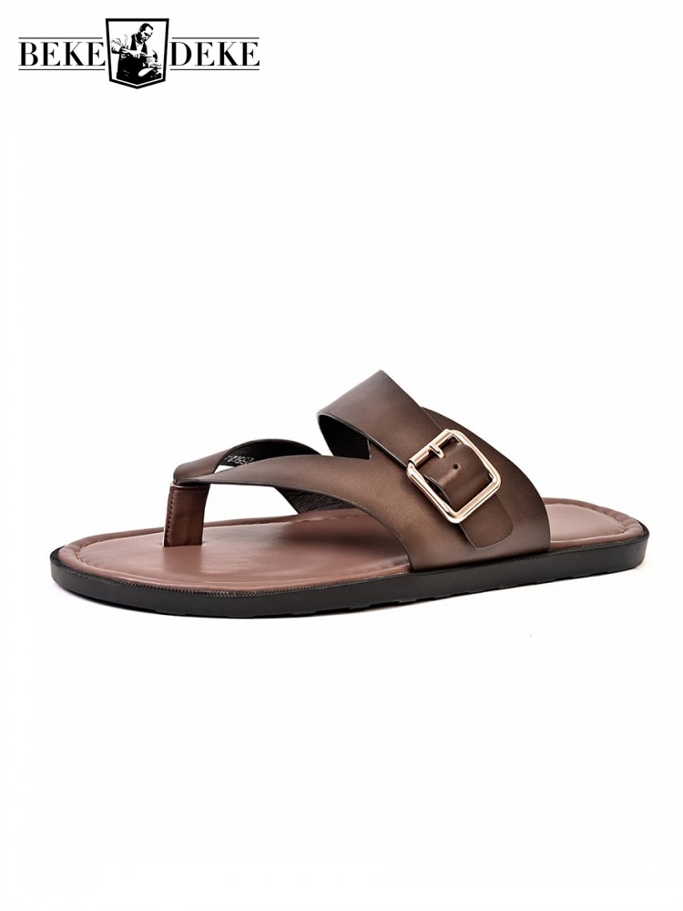 Outside Summer Mens Flat Shoes - Flip Flop Leather Men reseña y precio