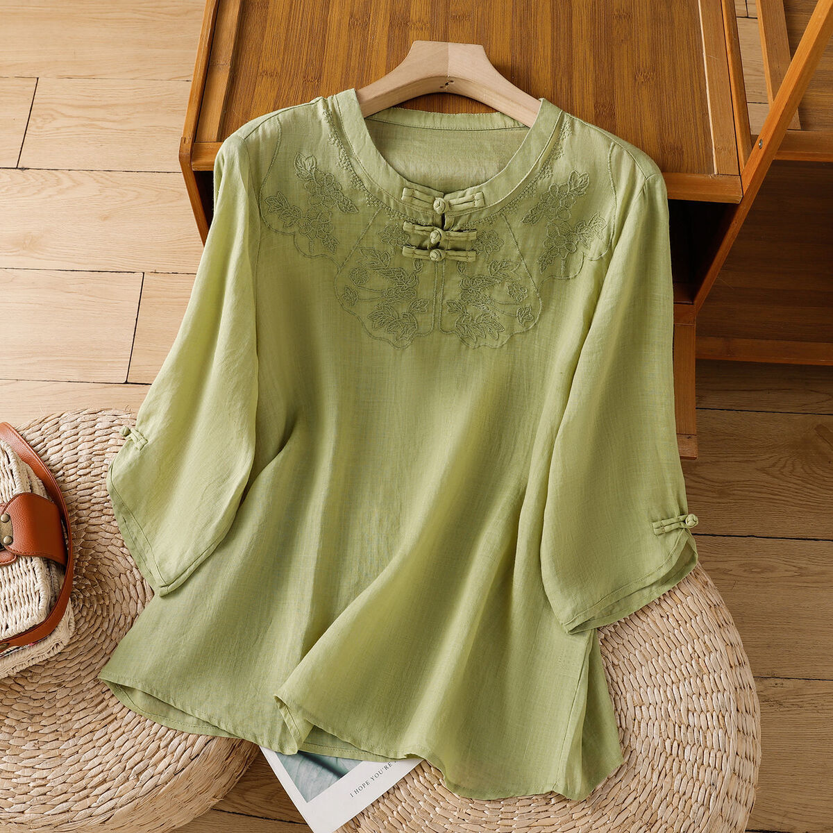Chinese Style Round Collar But - Shirt Camp Collar reseña y precio