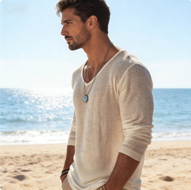 Men's Casual V-Neck Linen Blen - Linen Shirt Breathable reseña y precio