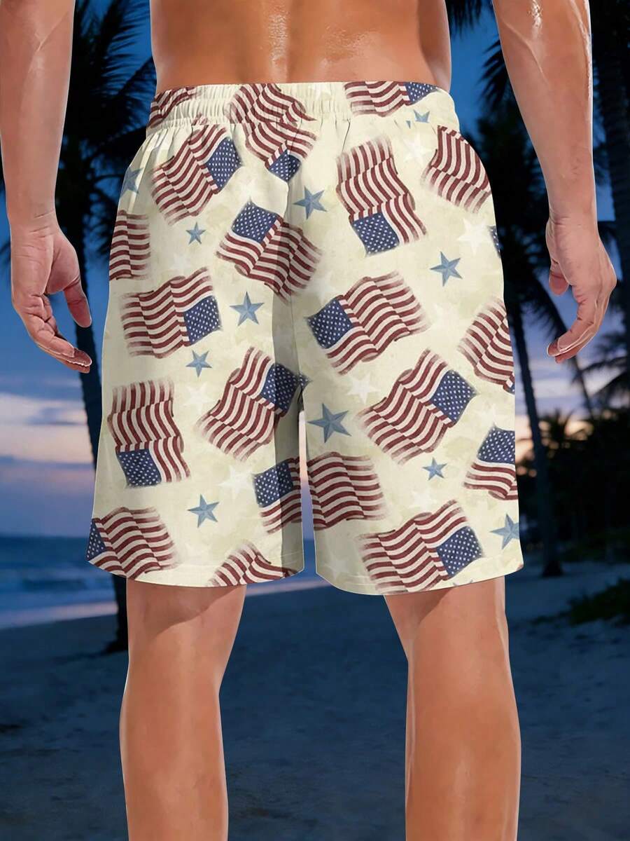 American Flag Print Mens Beach - Swim Trunk Quick Dry reseña y precio