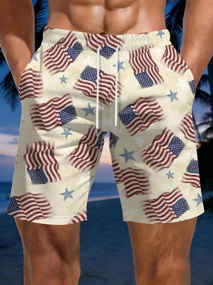 American Flag Print Mens Beach - Swim Trunk Quick Dry reseña y precio