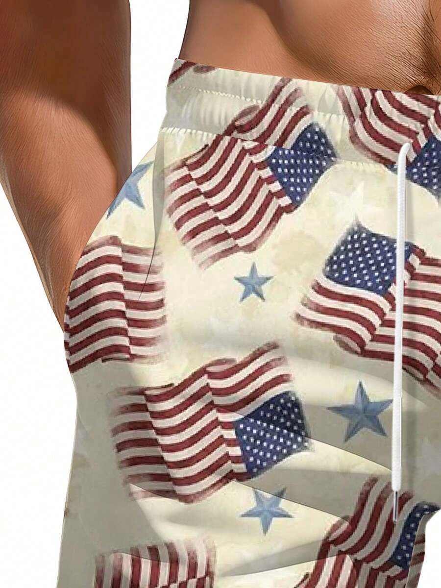 American Flag Print Mens Beach - Swim Trunk Quick Dry reseña y precio
