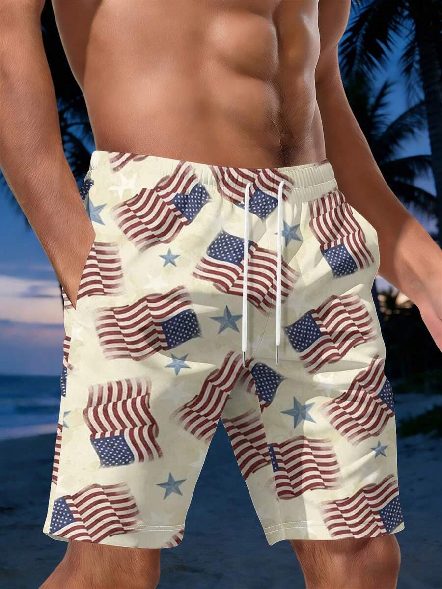 American Flag Print Mens Beach - Swim Trunk Quick Dry reseña y precio