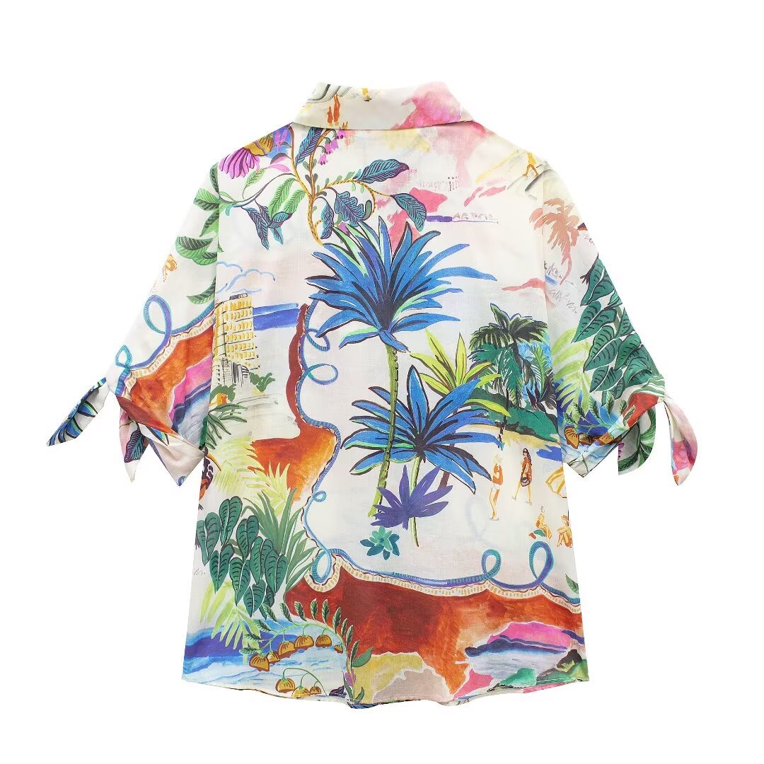 Chic Printed Lapel Single Brea - Resort Shirt Floral reseña y precio