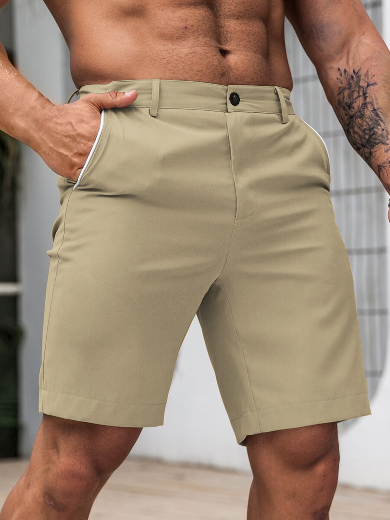 Men's Contrast Trim Chino Shor - Shorts Chino Slim reseña y precio