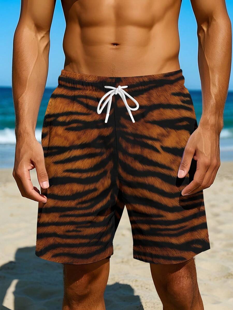 Mens Tiger Print Beach Shorts  - Swim Trunk Quick Dry reseña y precio