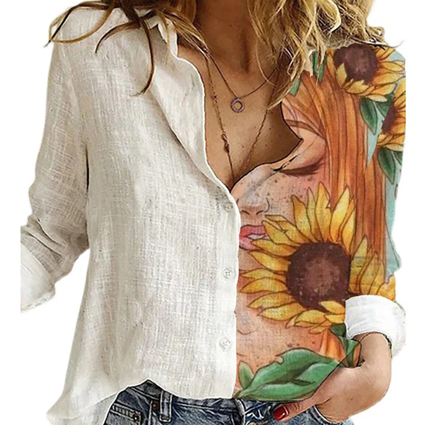 Women Spring And Autumn Long S - Shirt Camp Collar reseña y precio