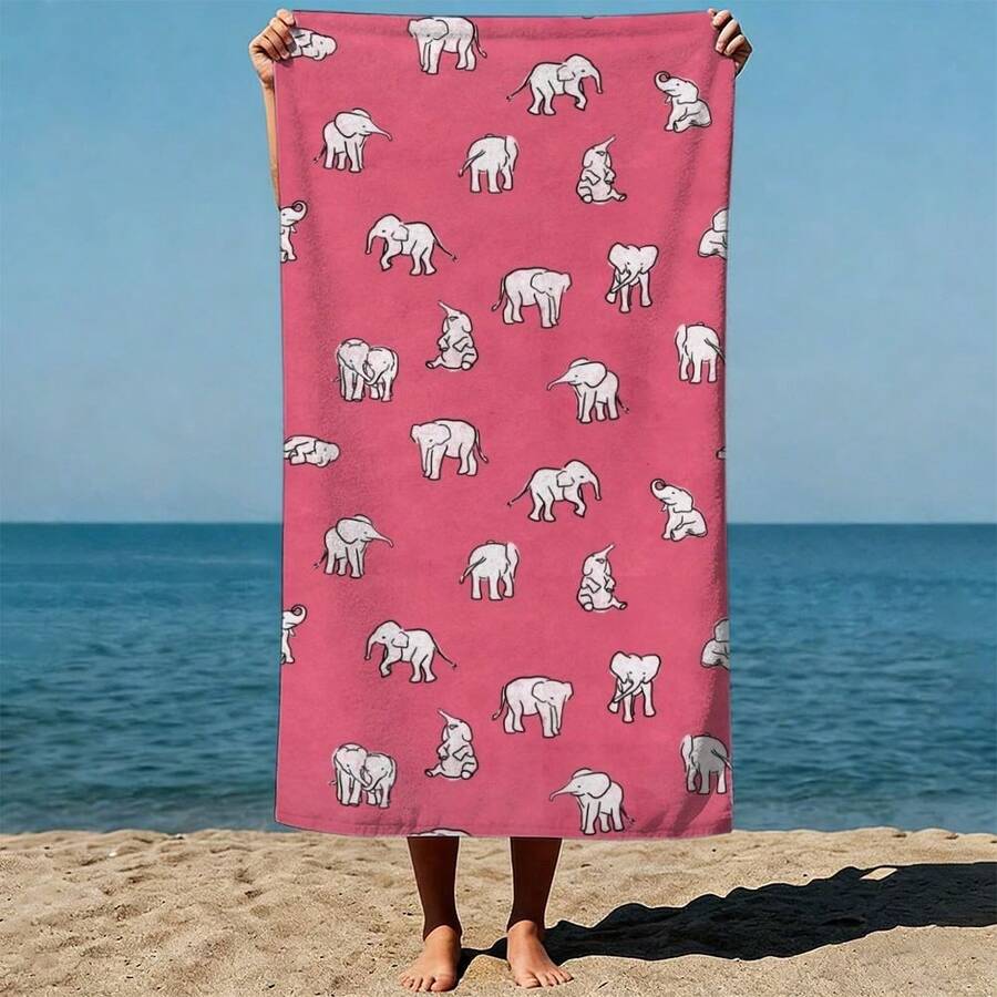 Elephant Pattern, Pink Backgro - Beach Towel Large reseña y precio