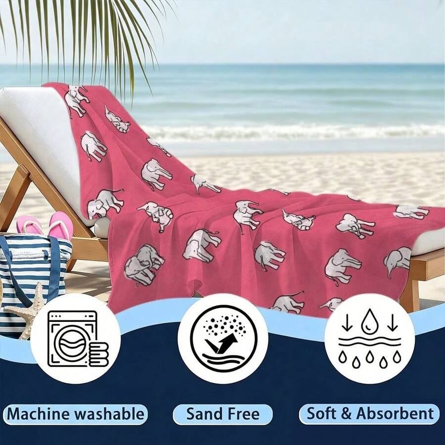 Elephant Pattern, Pink Backgro - Beach Towel Large reseña y precio