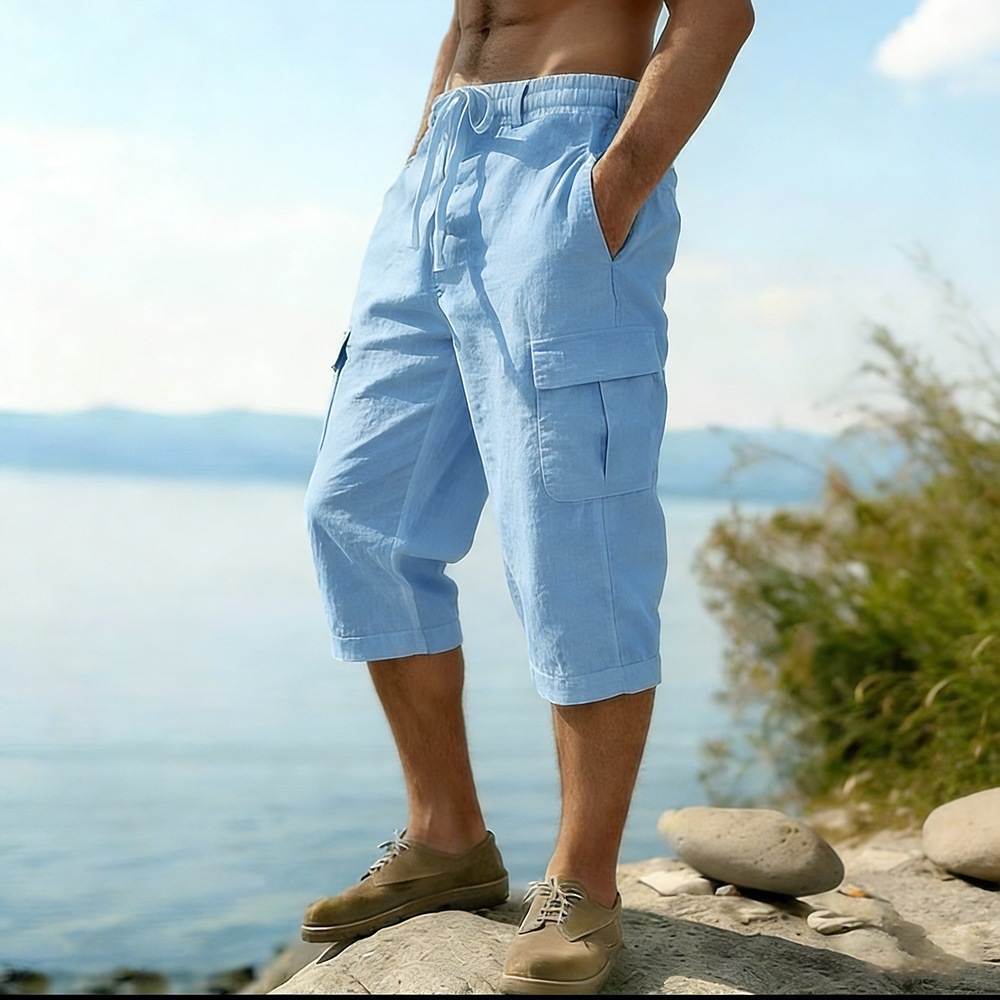 Men Summer Cotton Linen Shorts - Short Linen Drawstring reseña y precio